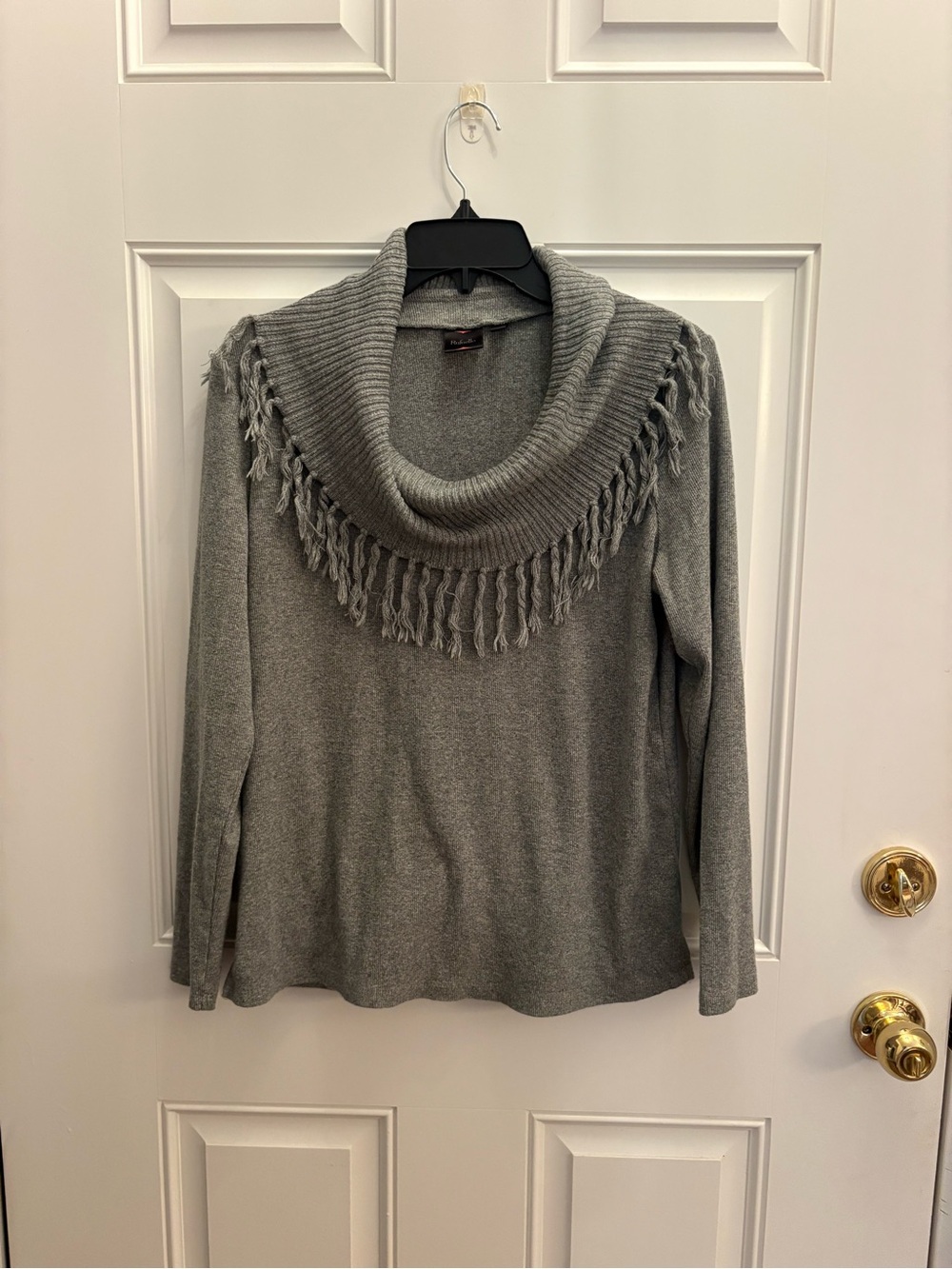 Rafaella Gray Fringe Cowl Neck Sweater
